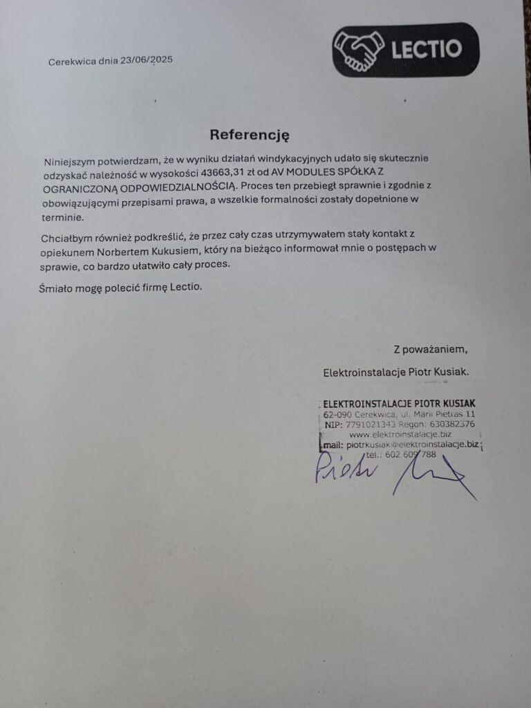 List referencyjny: Piotr Kusiak