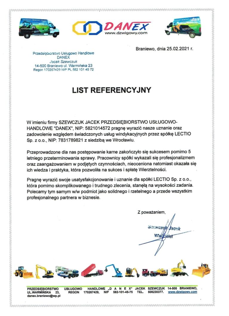 List referencyjny: Jacek Szewczuk
