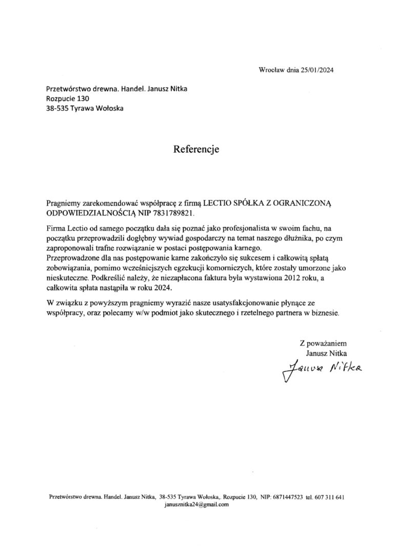 List referencyjny: Janusz Nitka