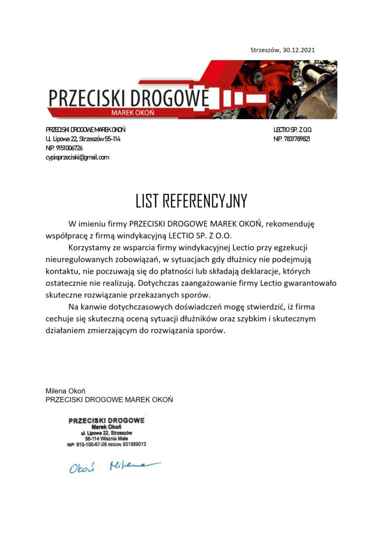 List referencyjny: Milena Okoń