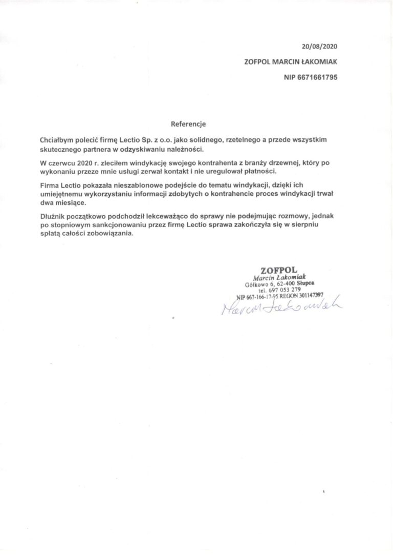 List referencyjny: Marcin Łakomiak